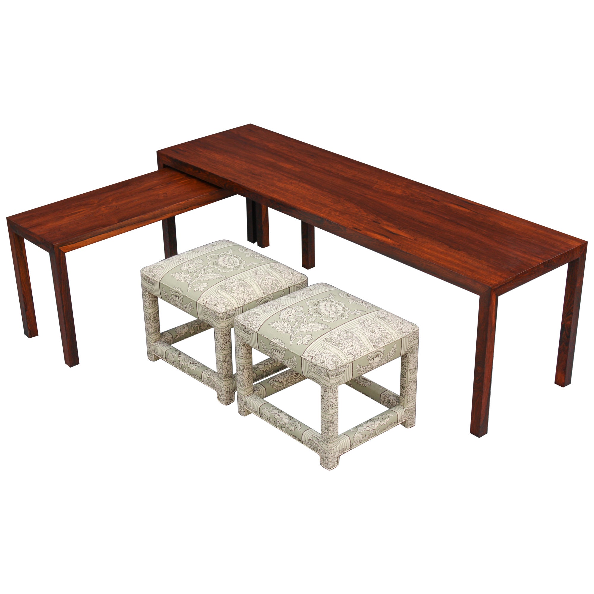Milo Baughman Thayer Coggin Rosewood Nesting Sofa & Coffee Tables + Pair Benches For Sale