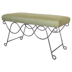 Vintage Panoplie Iron Double Loop Bench, Green Linen