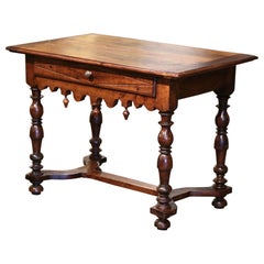 17th Century French Louis XIII Carved Walnut Side Table with Drawer