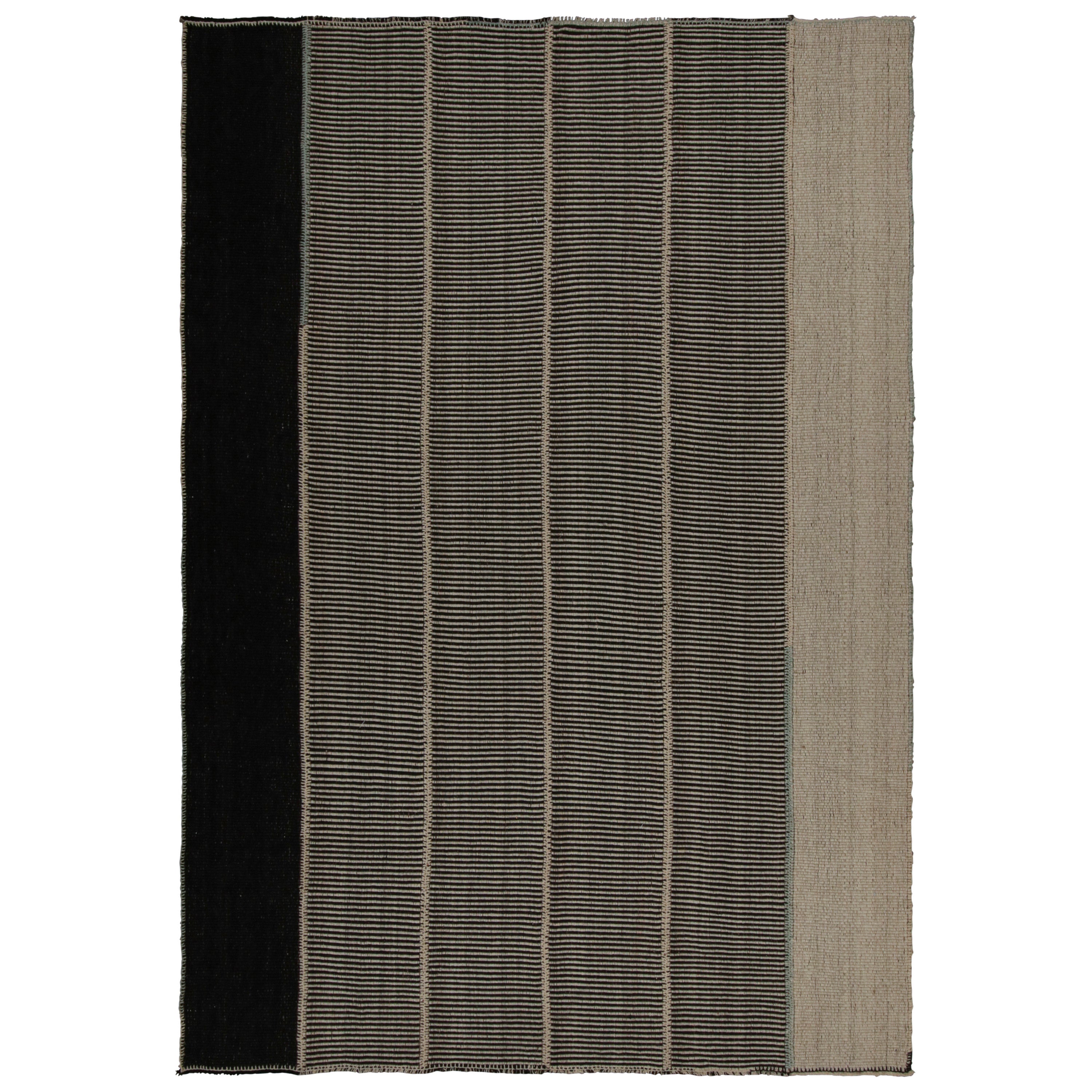 Rug & Kilim’s Contemporary Kilim, in Black and Beige/brown Tones For Sale