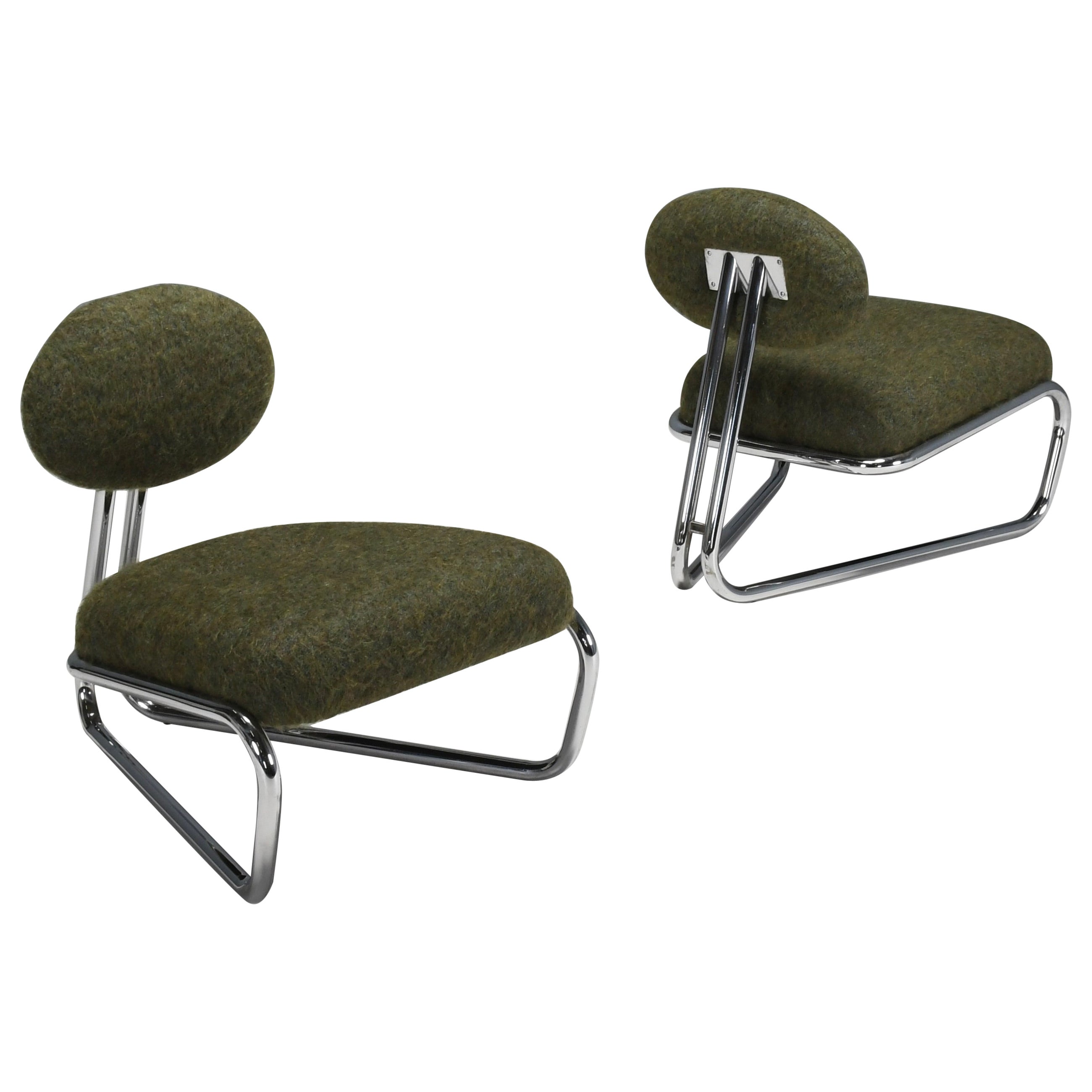 Exceptional Modernist Cantilever chairs in Wool and Alpaca, Italy 1970s 
