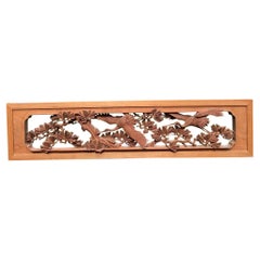 Japanese Fine Hand Carved Flying Cranes Screen