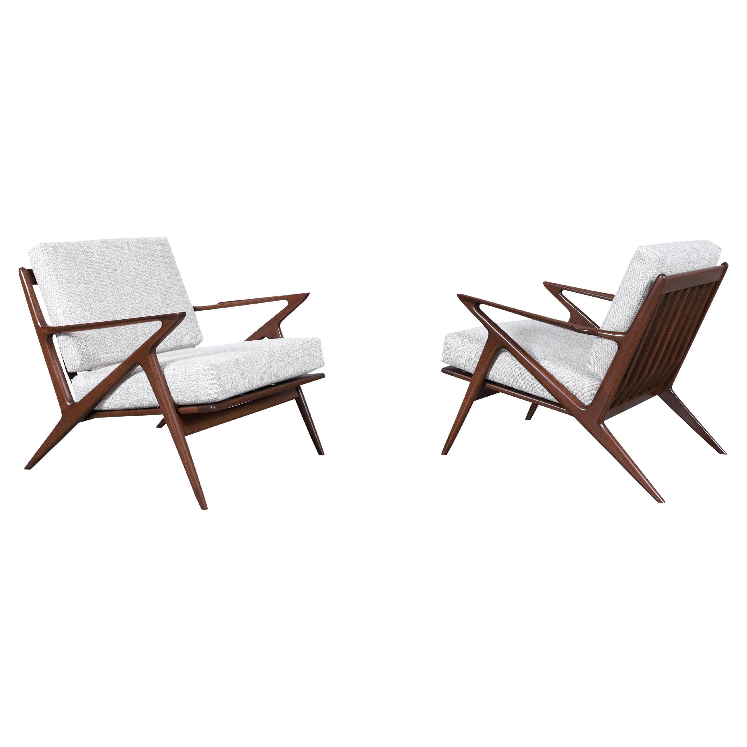 Danish Modern Walnut "Z" Lounge Chairs by Poul Jensen for Selig For Sale