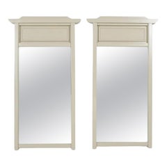 Pair of Painted Off White Pagoda Top Mirrors With Inset Woven Wicker Panel