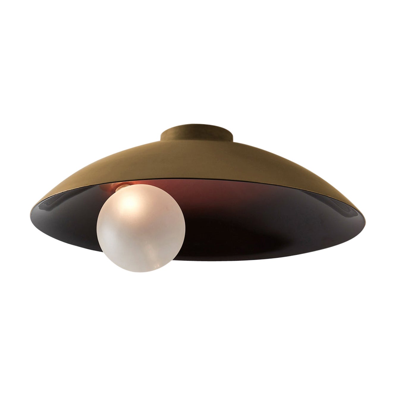 Oyster Burgundy and Brushed Brass Ceiling Mounted Lamp by Carla Baz For Sale