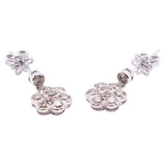 Pair of 18k White Gold 1.4ct Diamond Daisy Drop Earrings