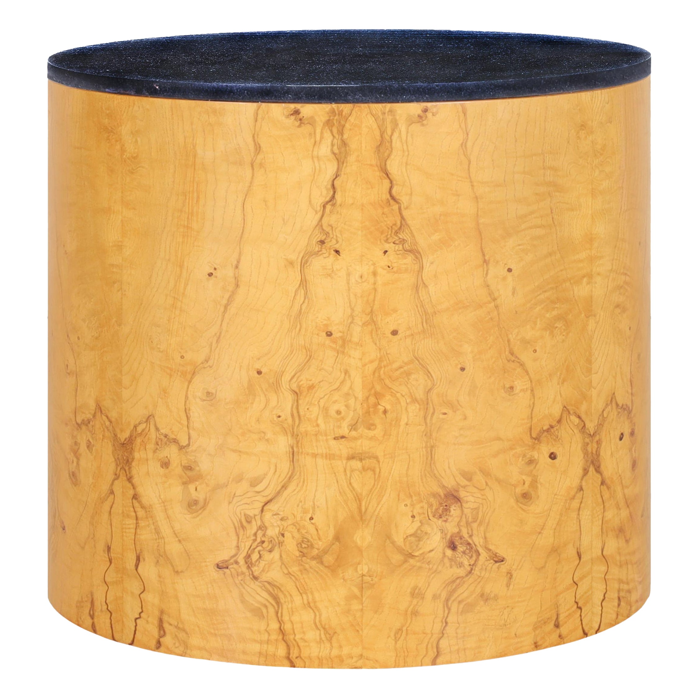 Tavolino "Drum" in legno di radica e granito di Paul Mayen, stile metà del secolo scorso