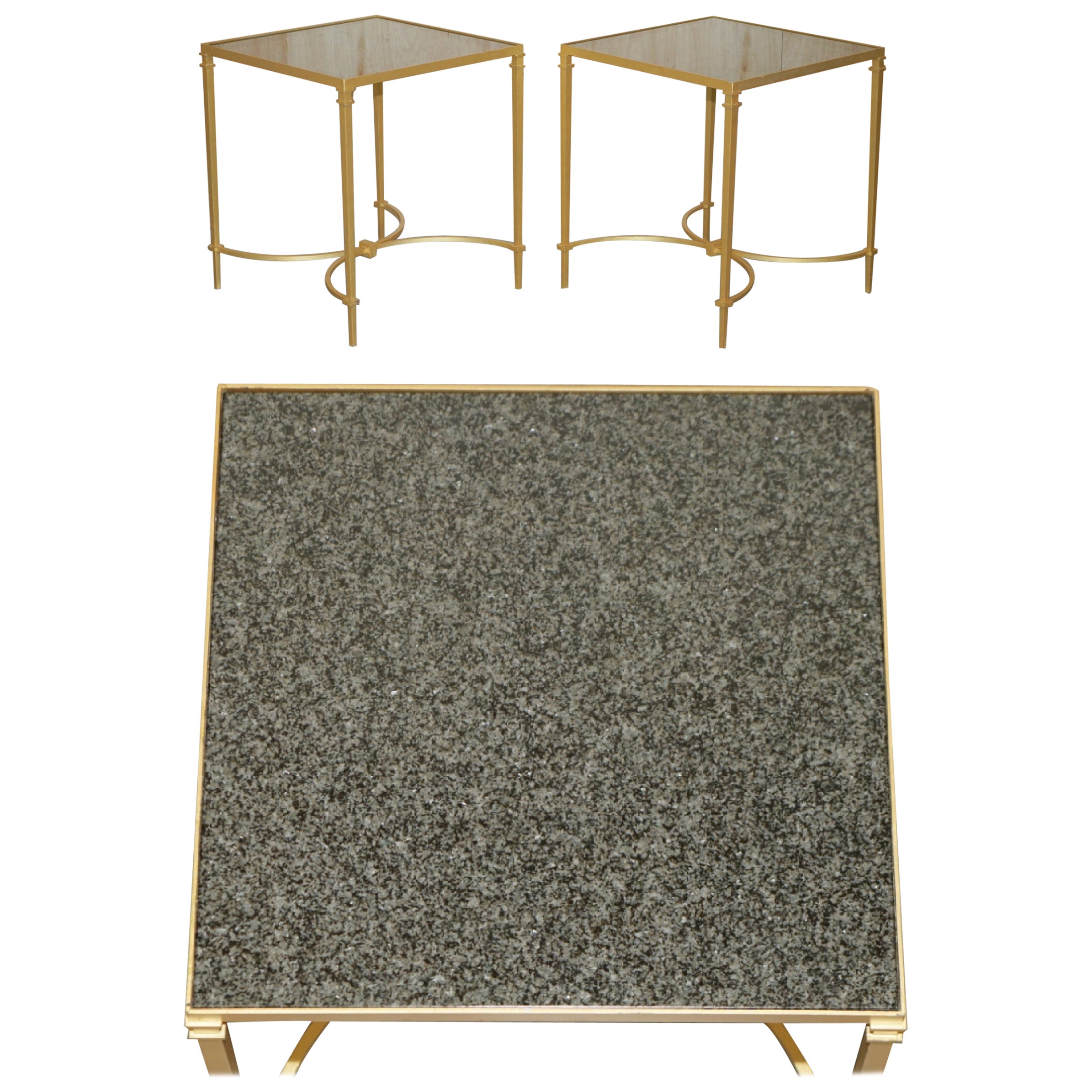 AIR OF VINTAGE BRASS AND ITALIAN MARBLE SIDE TABLES MITORNATELY CASTS BASEs