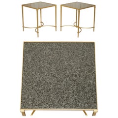 AIR OF VINTAGE BRASS AND ITALIAN MARBLE SIDE TABLES MITORNATELY CASTS BASEs