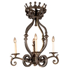 French 19th Century Cast Iron Chandelier with Scroll Work and Grand Crown