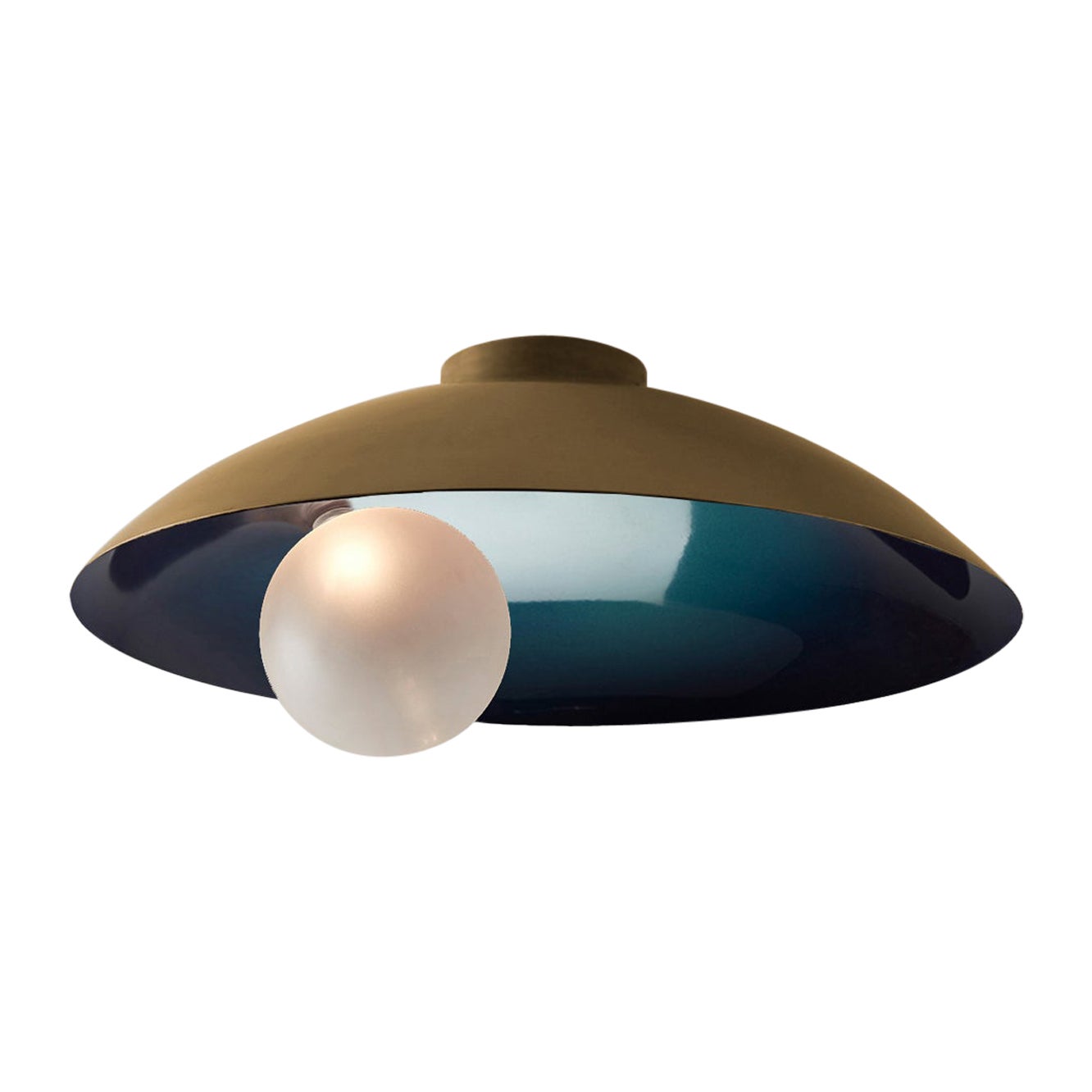 Oyster Midnight Blue and Brushed Brass Ceiling Mounted Lamp by Carla Baz For Sale