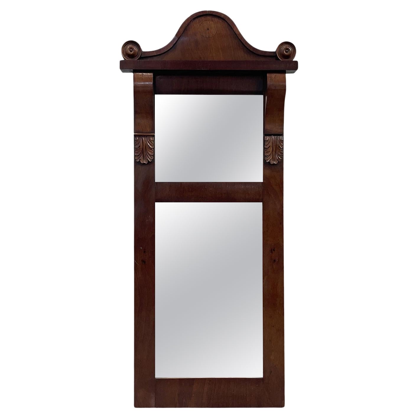 19th Century Baltic Polished Mahogany Wall Glass Mirror - Antique Décor For Sale