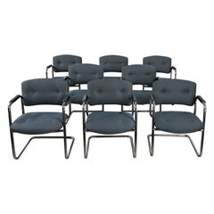 Late 20th Century Gray & Chrome Cantilever Chairs Style Steelcase Set of 8