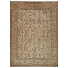 Antique Oushak Rug in Beige and Pink with Floral Patterns, from Rug & Kilim