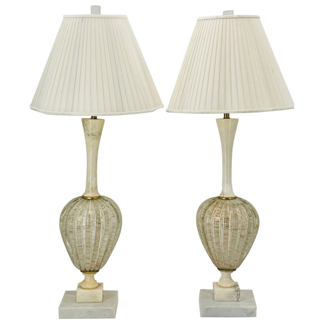 Pair of Murano Glass & Alabaster Table Lamps, Italy 1960's For Sale