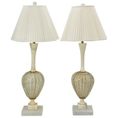 Retro Pair of Murano Glass & Alabaster Table Lamps, Italy 1960's