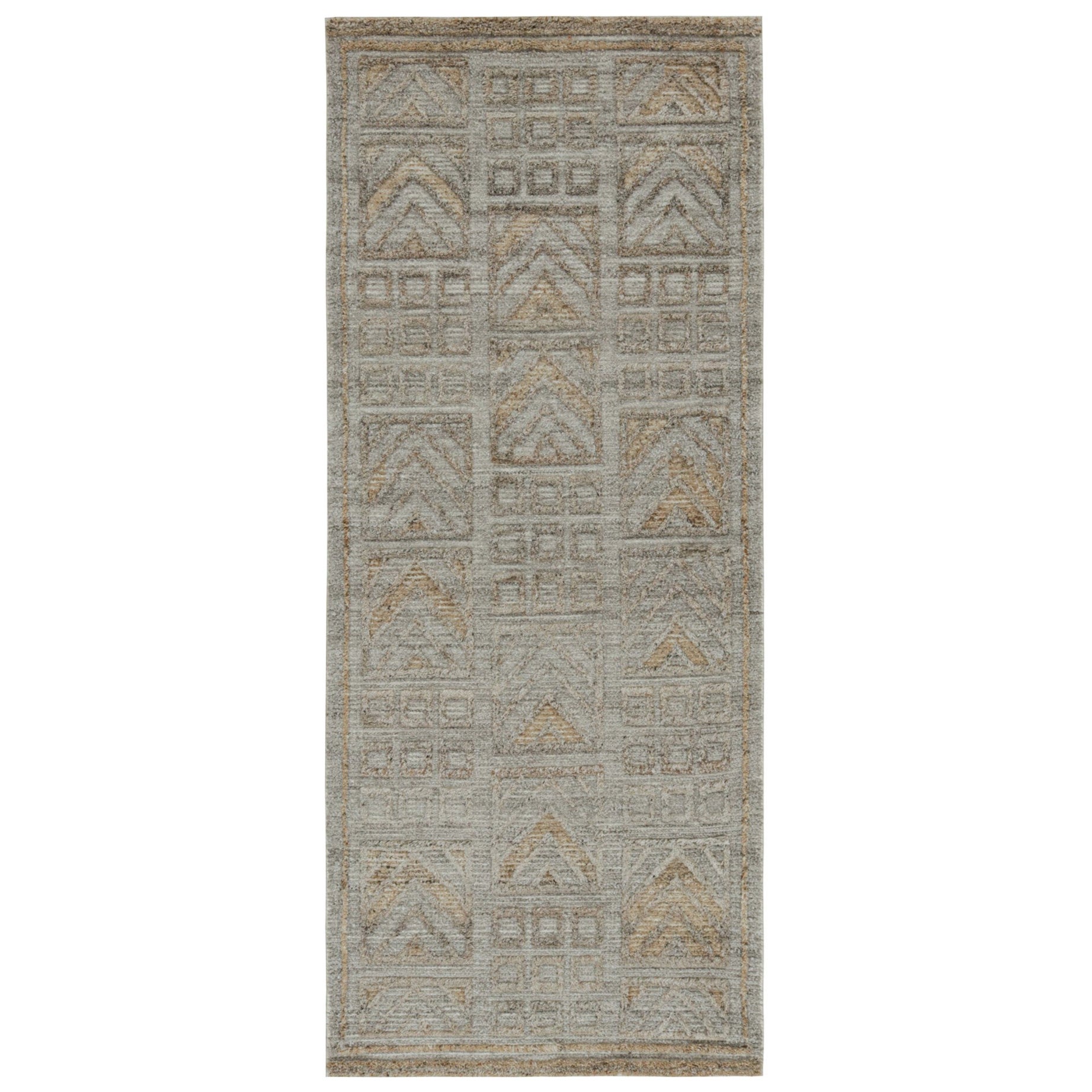 Rug & Kilim’s Scandinavian style Outdoor runner with Greige Geometric Patterns For Sale