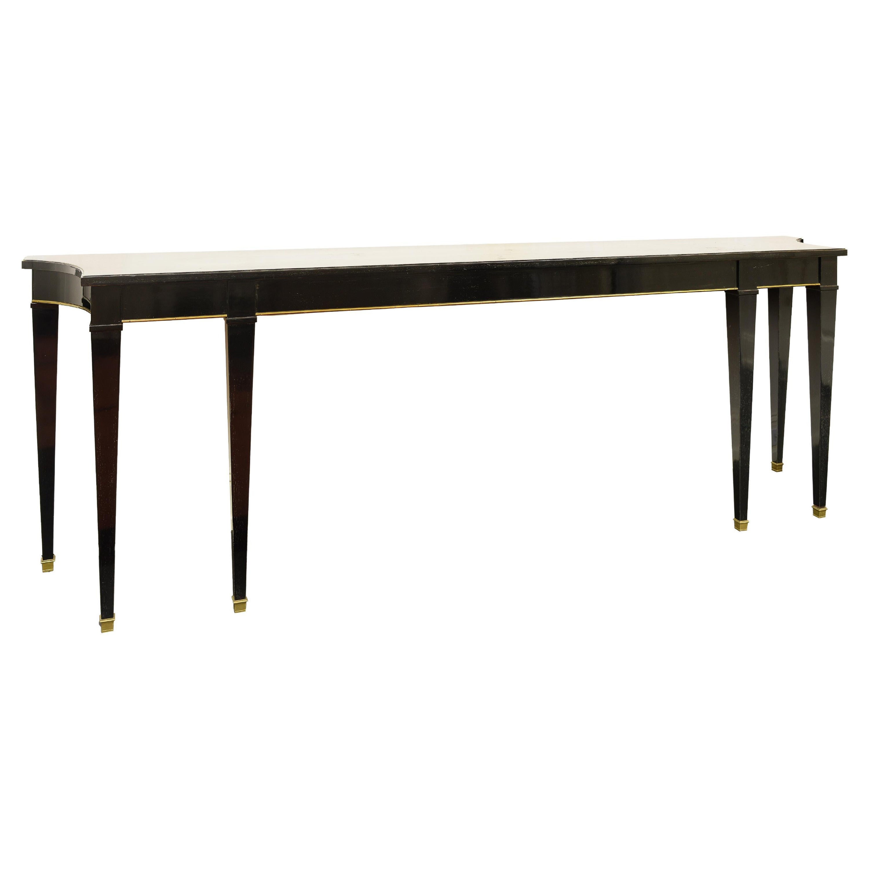 In the Manner of Maison Jansen Extremely Long Black Lacquer Console Table For Sale