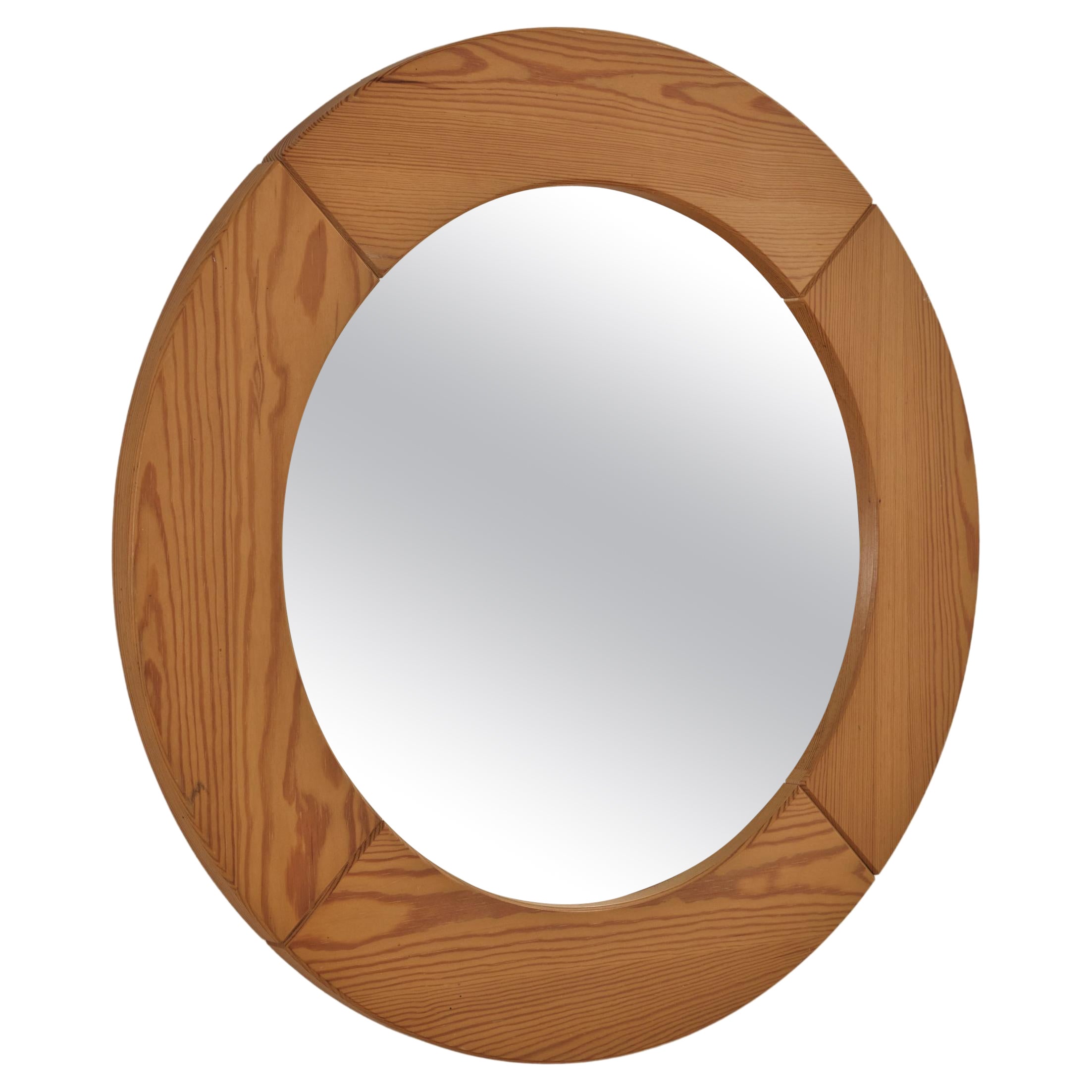 Swedish Round Pine Mirror by Glasmäster Markyard For Sale