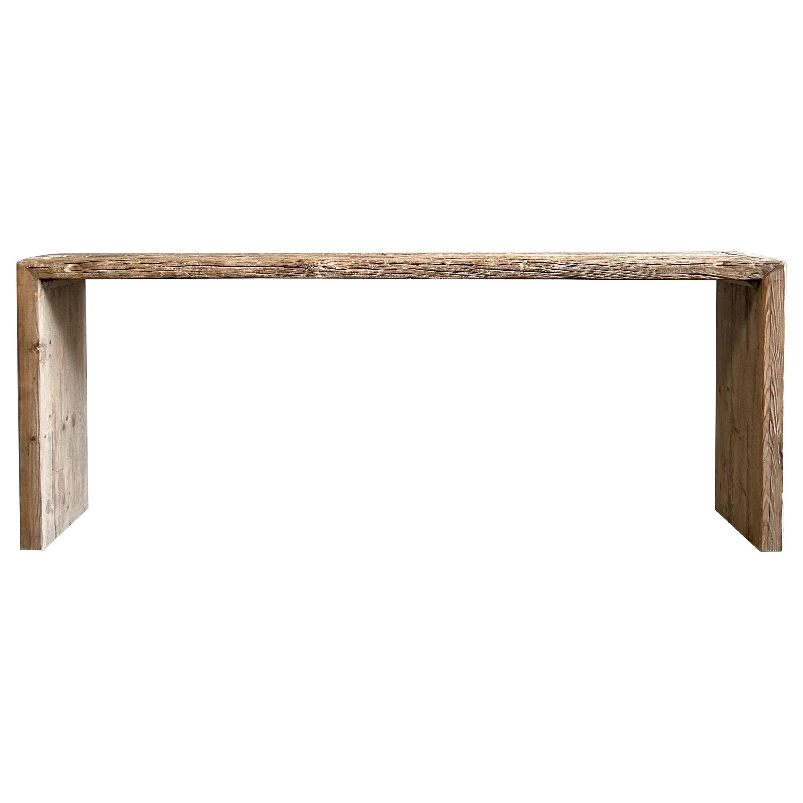 Vintage Elm Wood Waterfall Style Console Table For Sale