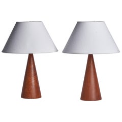 Swedish Designer, Table Lamps, Teak, Sweden, 1950s