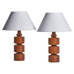 Swedish Designer, Table Lamps, Teak, Sweden, 1950s