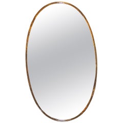 Retro Italian Oval Brass Wall Mirror 1960s