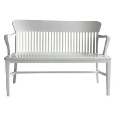 Vintage White Lacquered Industrial Oak Court Bench