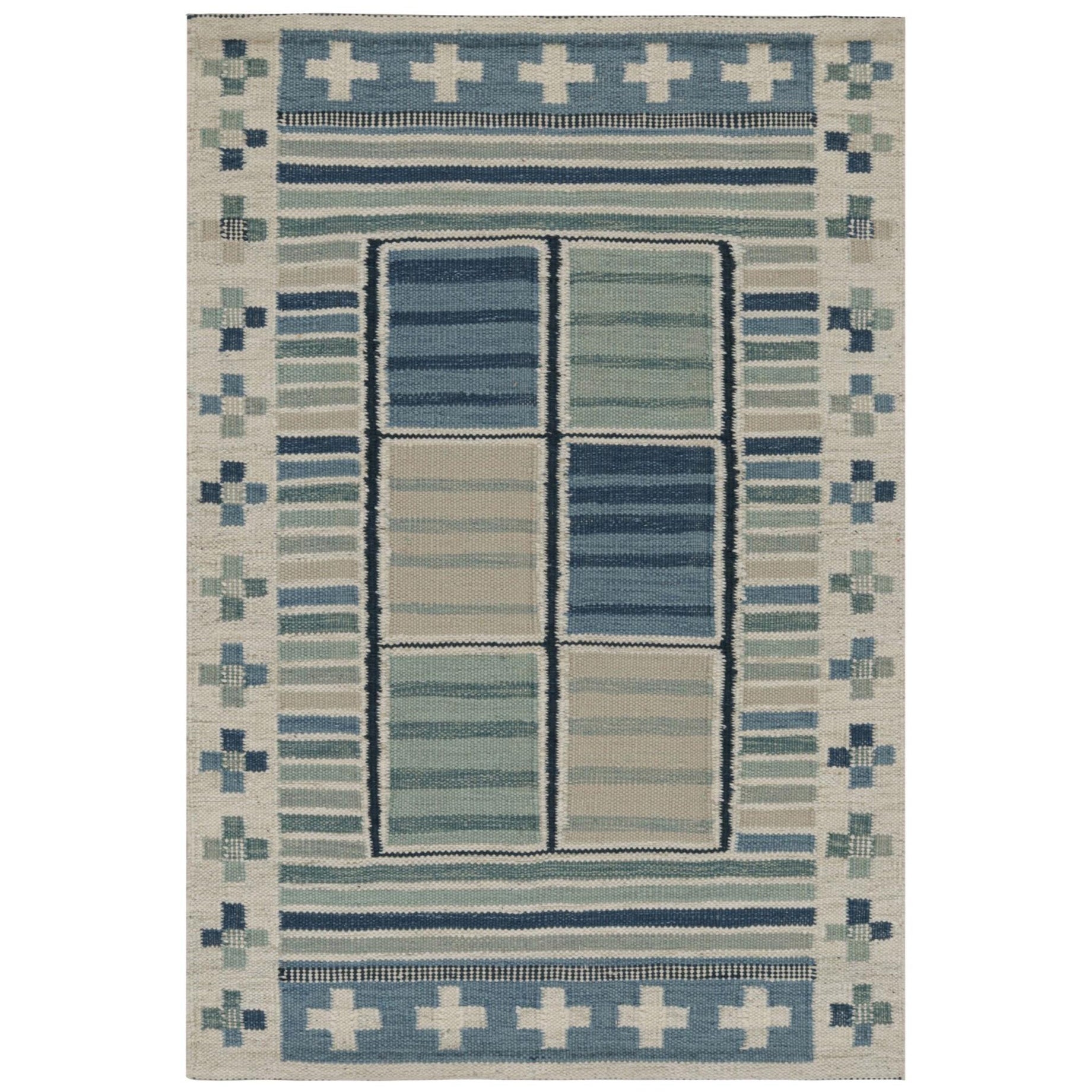 Rug & Kilim’s Scandinavian Kilim and Scatter Rug with Patterns in Cool Blue Tone