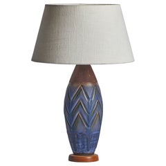 Upsala Ekeby, Table Lamp, Ceramic, Wood, Sweden, 1950s
