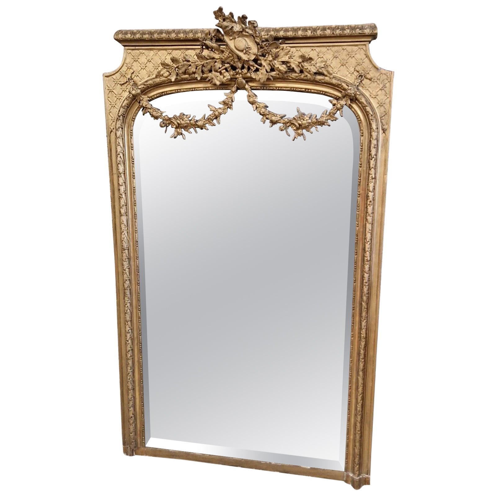 19th Century Large French Mirror Antique Louis XVI Style Gilded For Sale
