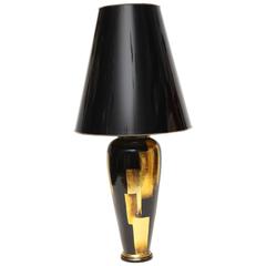 Elegant Ceramic Table Lamp Hand Lacquered in Black and Gold Leaf