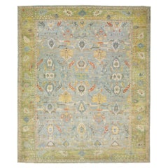 Oversize Blue & Green Sultanabad Wool Rug Handmade Modern with Allover Pattern