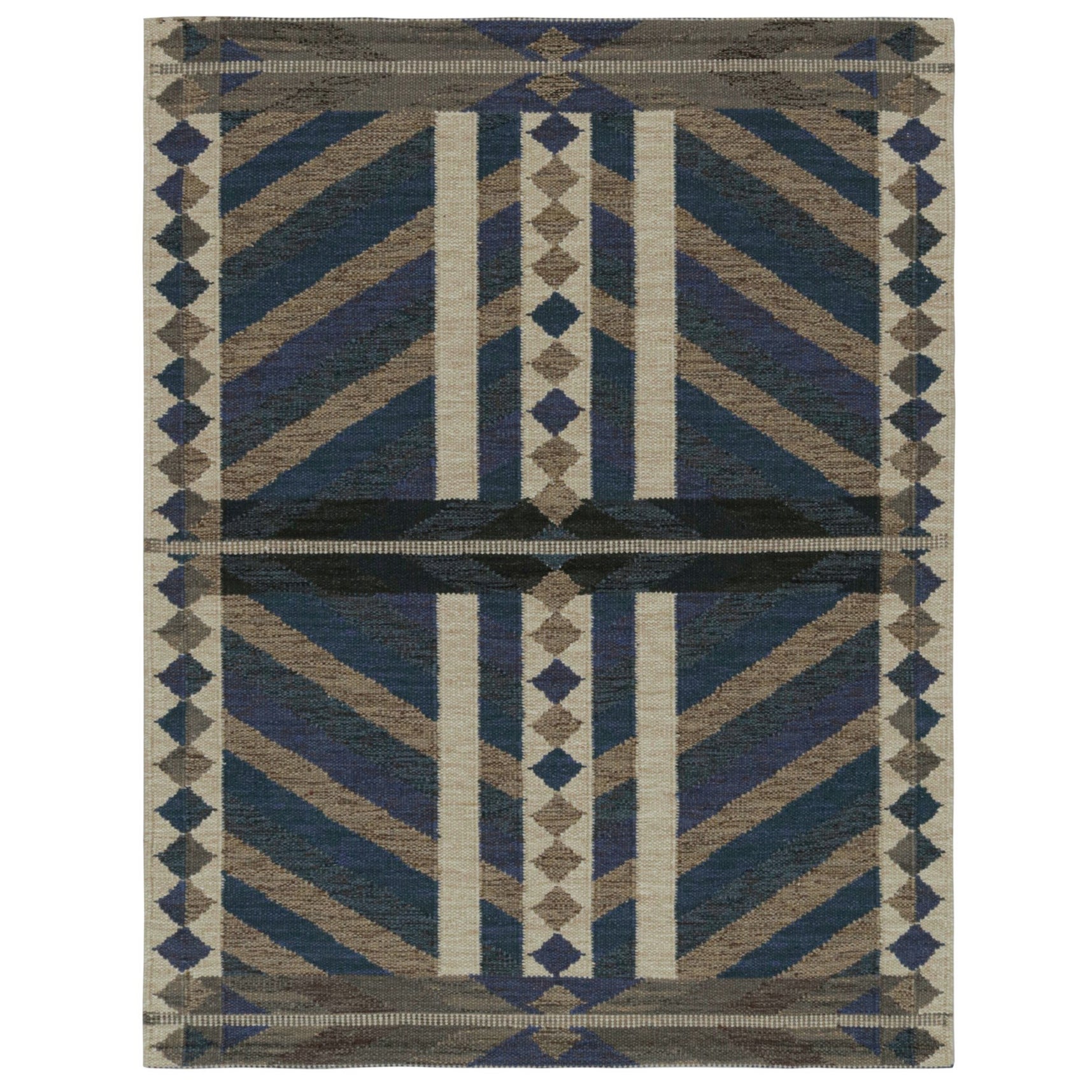 Rug & Kilim’s Scandinavian Style Kilim Rug Design in Beige-Brown Patterns For Sale