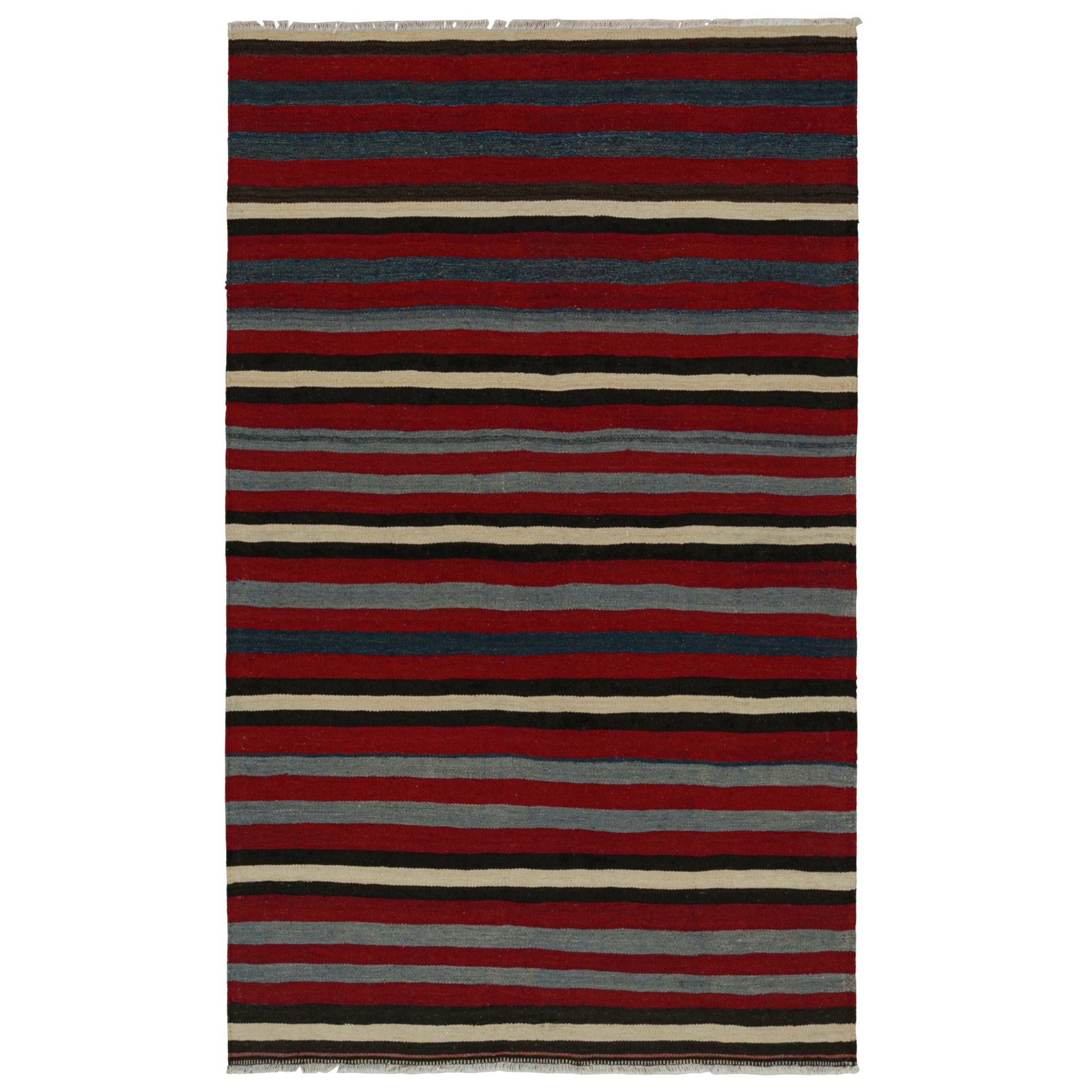 Rug & Kilim's Afghan Tribal Kilim Rug in Red with Geometric Striped Patterns (Tapis tribal afghan en Kilim rouge avec motifs géométriques rayés)