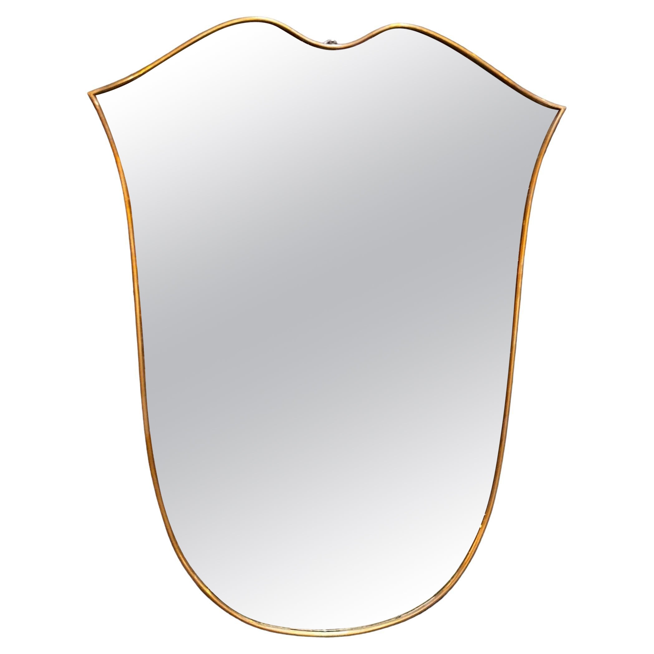 Vintage Italian Curvilinear Brass Wall Mirror 1980s
