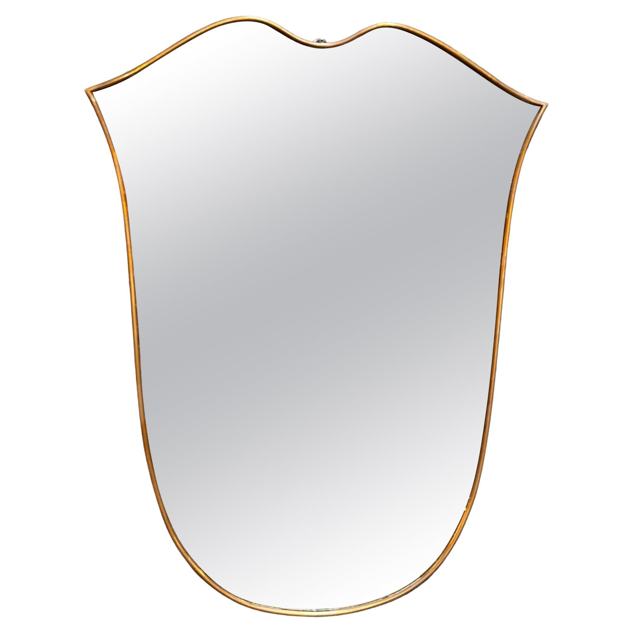 Vintage Italian Curvilinear Brass Wall Mirror 1980s For Sale