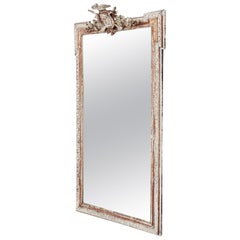 Antique French White Patinated Wooden Mirror