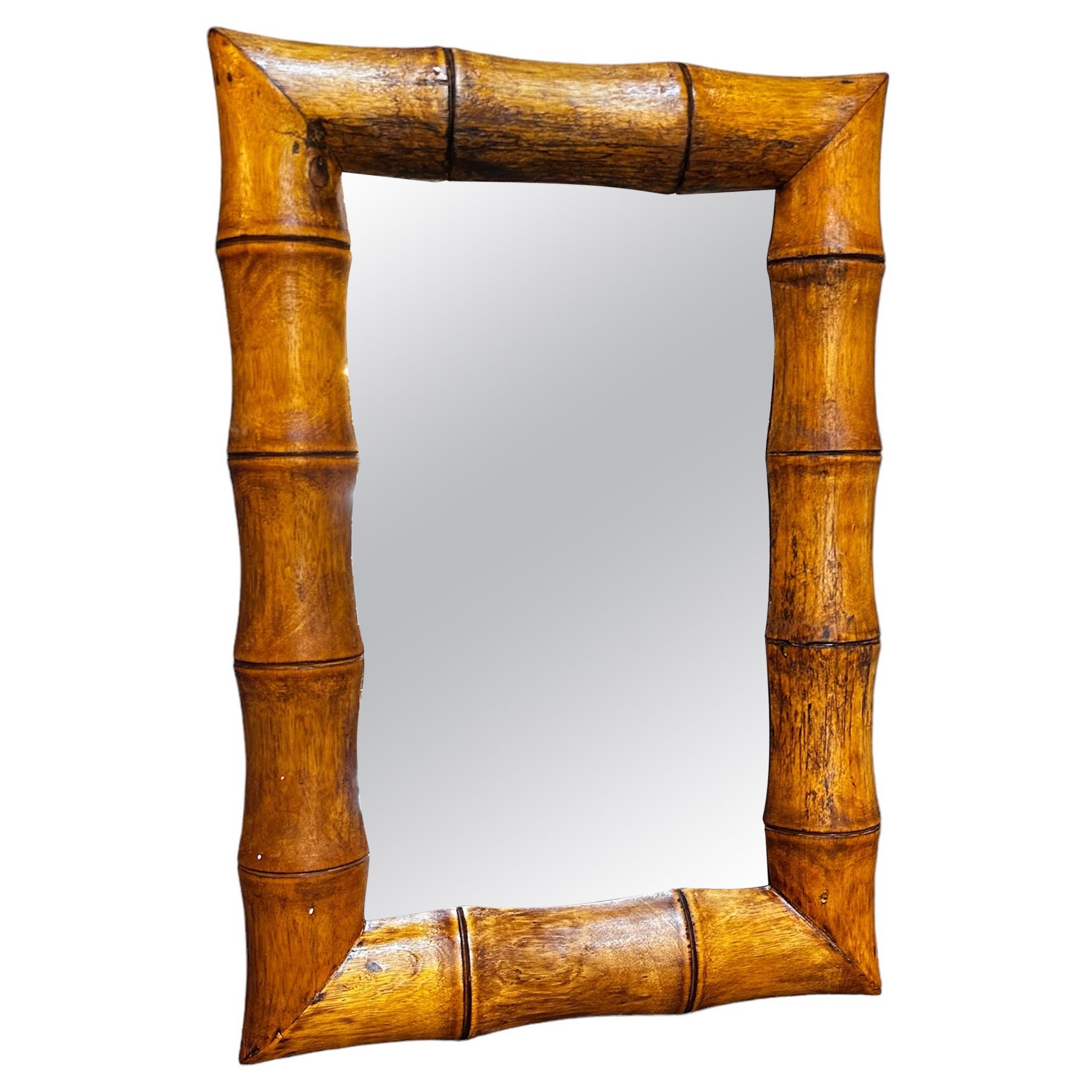 Vintage Beautiful Italian Rectangular Wood Wall Mirror 1980s