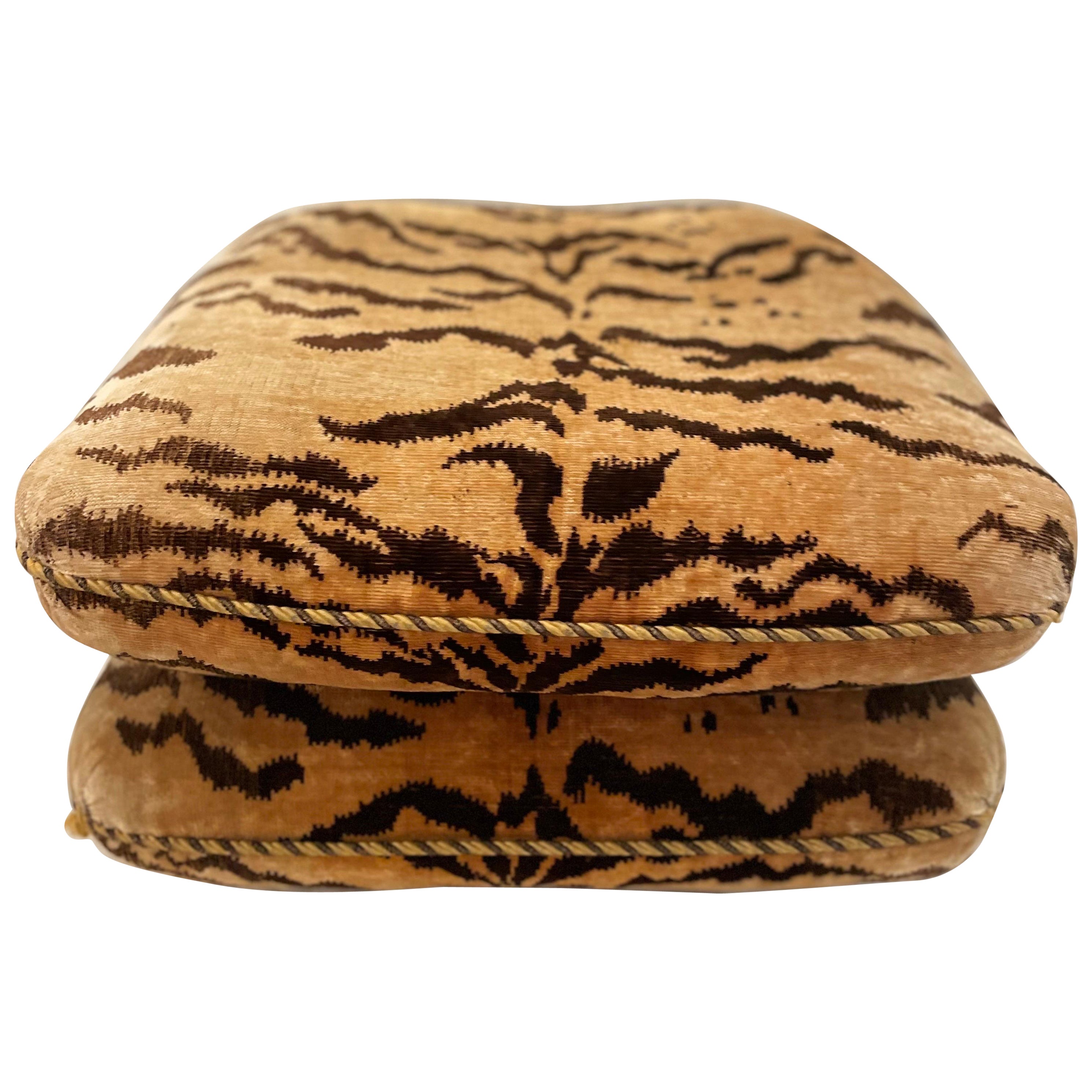 1960's Italian Scalamandré Le Tigre Stacked Cushion Ottoman