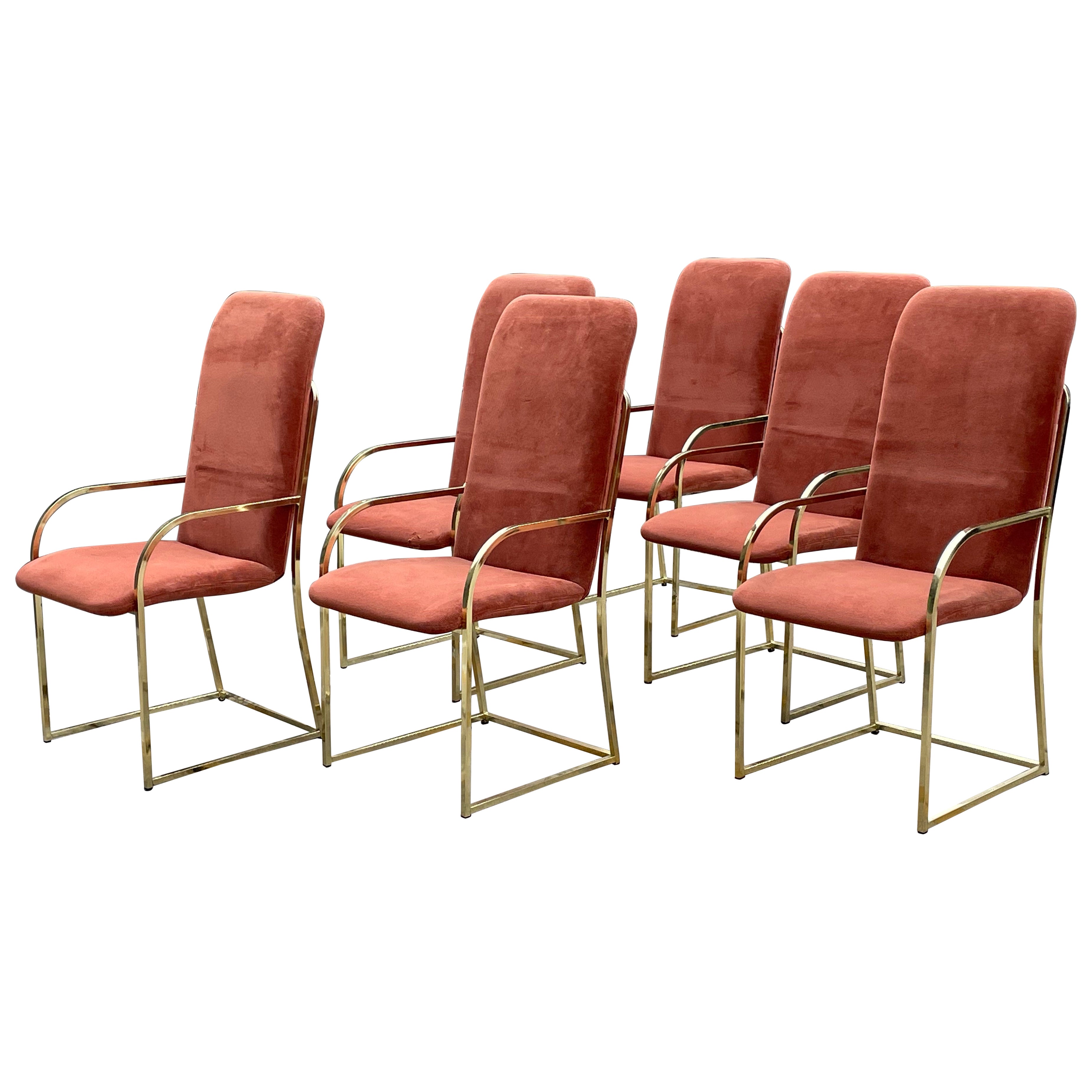 Set of (6) Vintage Mid Century 60's Milo Baughman Brass Dining Chairs for DIA Design Institute of America.

Good vintage condition. Most chairs are SIGNED with DIA label. One is tagged by metal plate, and three of the others are tagged under each