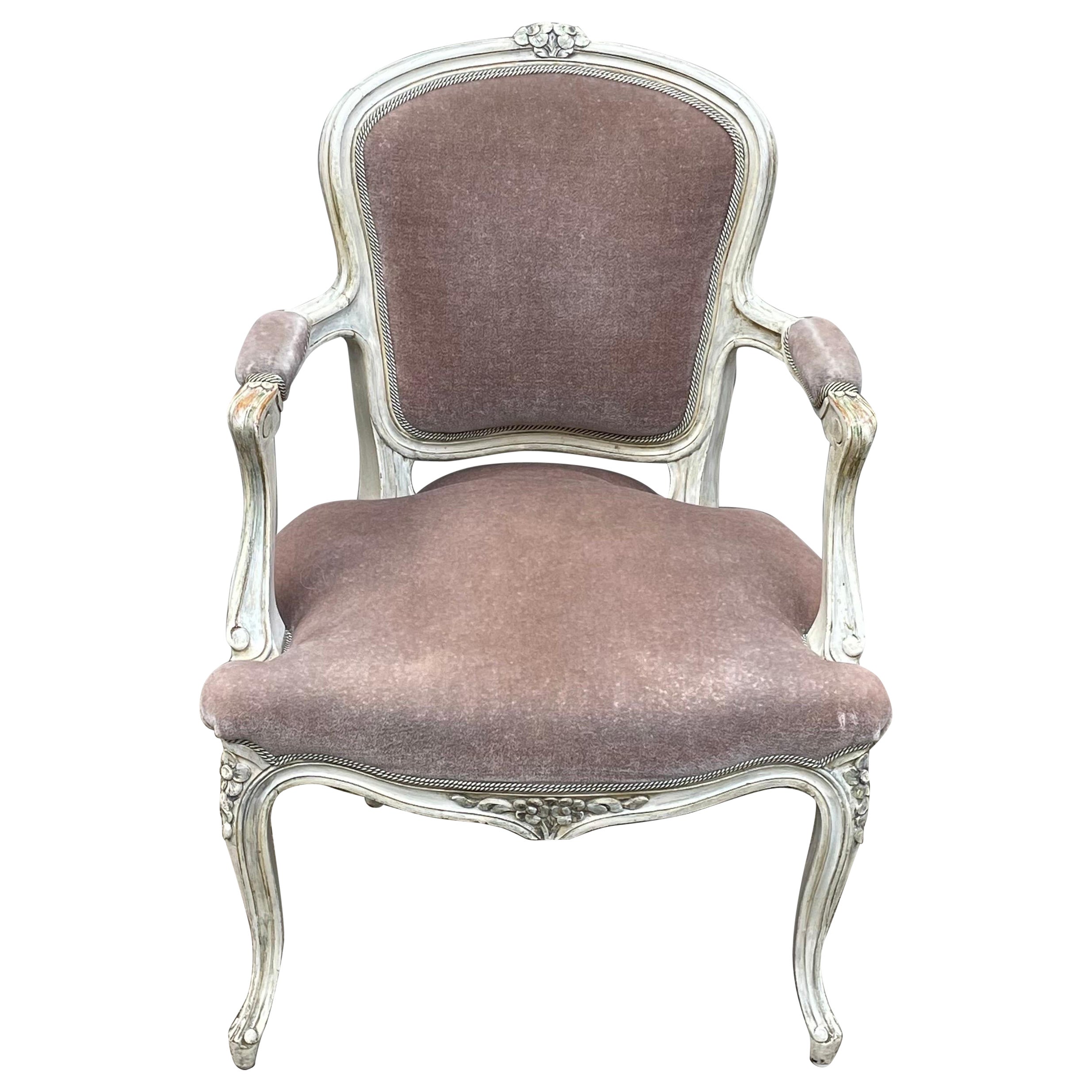 Side Chair in Light Plum Velvet Mohair, 1950's, French Hollywood Regency For Sale