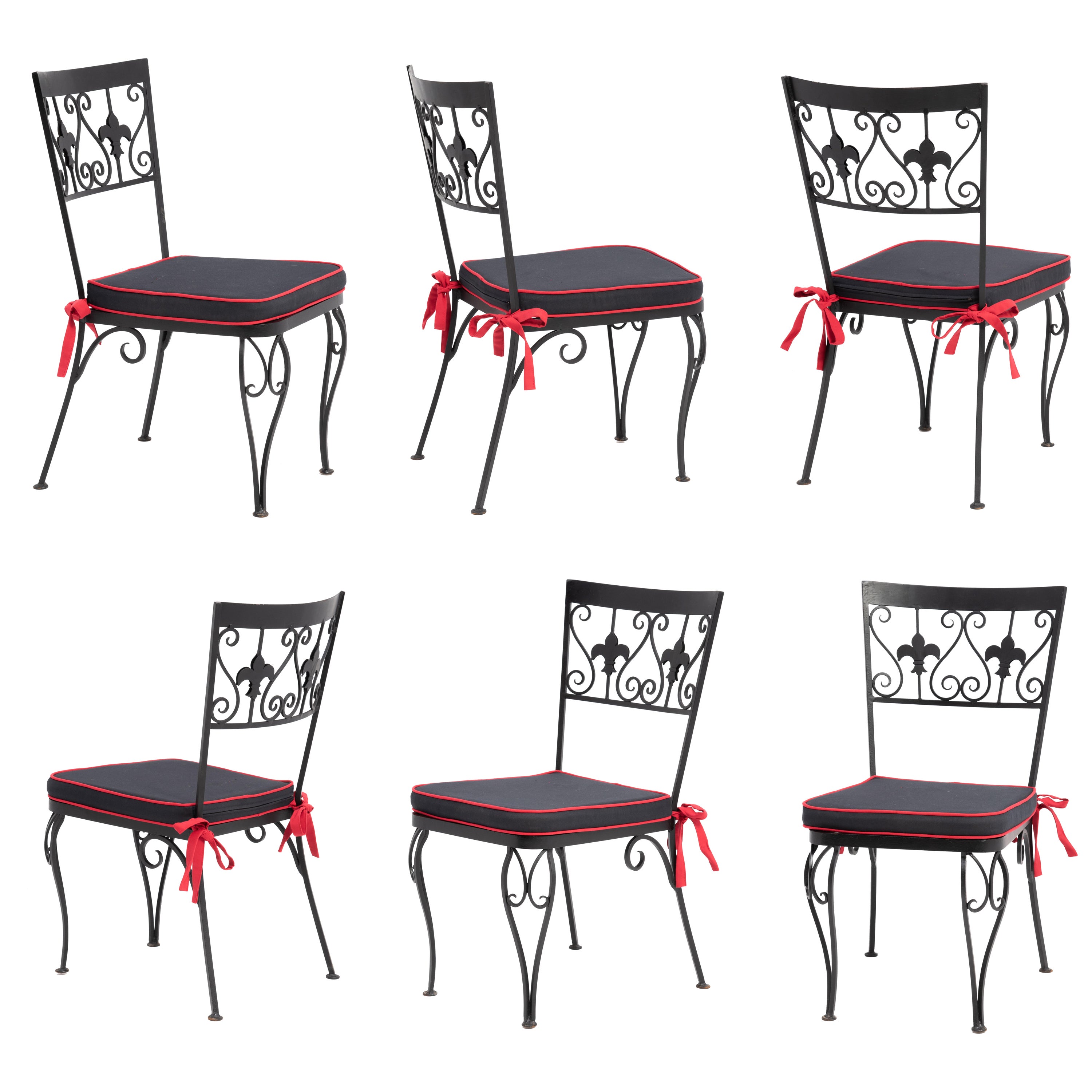 Hollywood Regency Wrought Iron Fleur-De-Lis Dining Chairs 1960s - a Set of 6