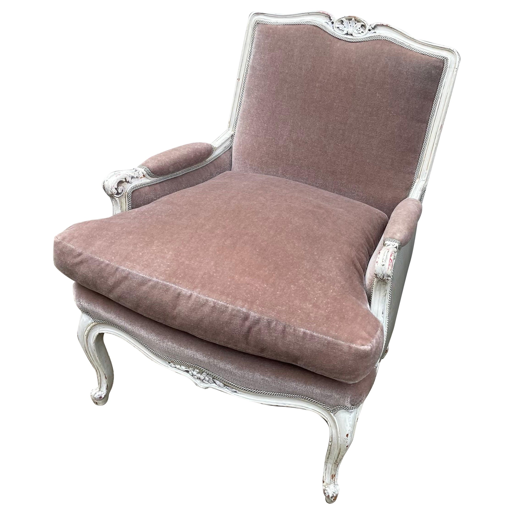 Side Chair French Bergere in Light Plum Velvet Mohair Hollywood Regency