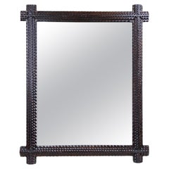 Rustic Tramp Art Wall Mirror, Notch Cut Design Handcarved, Austria ca. 1880