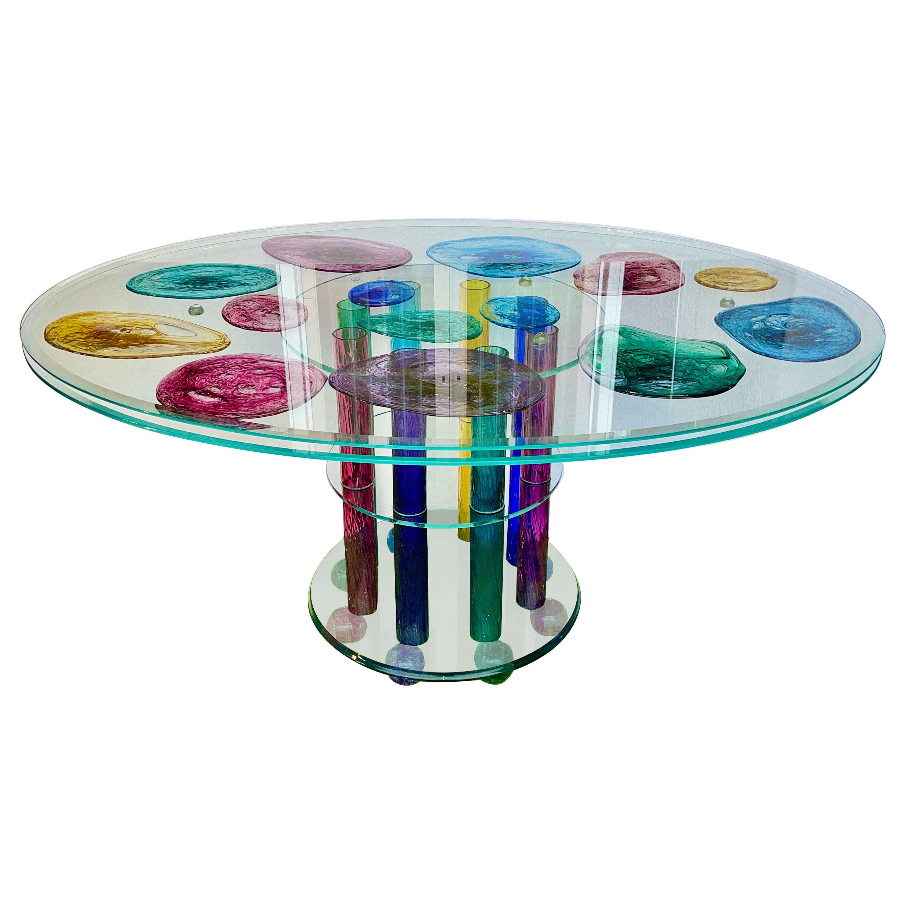 Peter Greenwood Art Glass Oval Dining Table For Sale