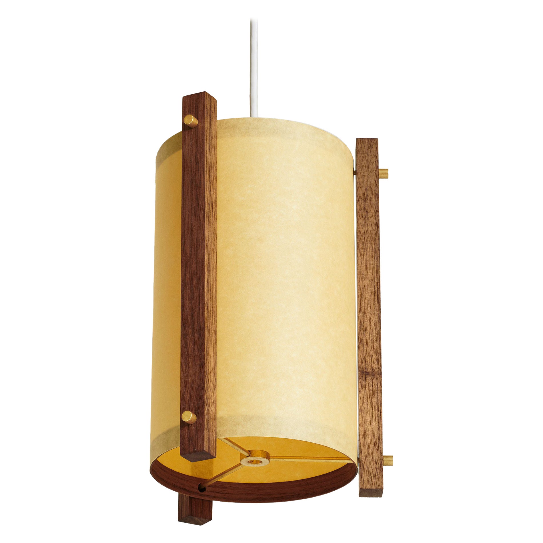 Japanese inspired mid-century Walnut and Brass pendant lamp - small For Sale