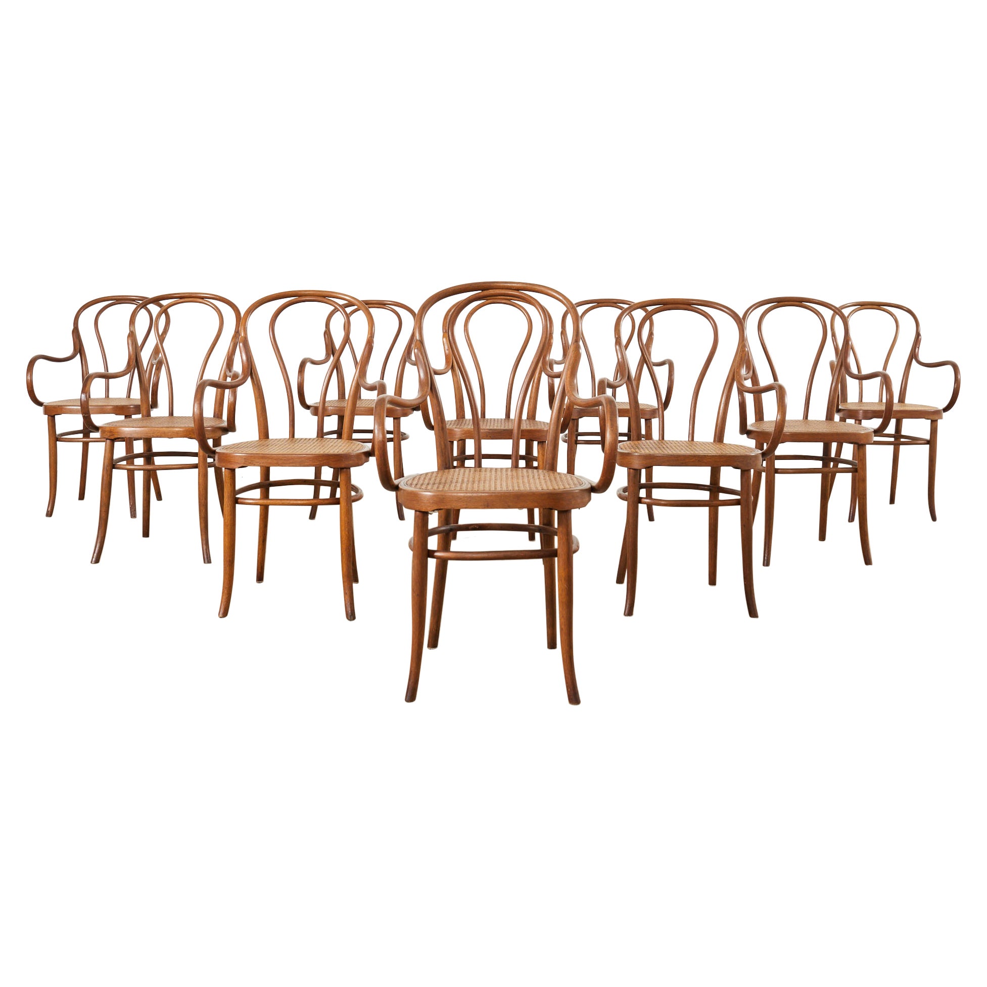 Set di dieci poltrone in legno di canna J e J Kohn del XIX secolo in vendita