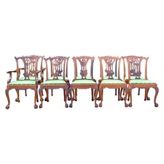 Vintage Regency Hand Carved Chippendale Dining Chairs - Set of 10