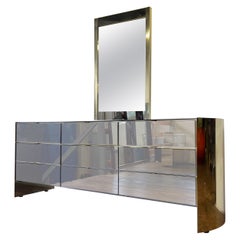 1970s Ello Mid-Century Modern Mirrored Dresser with Mirror